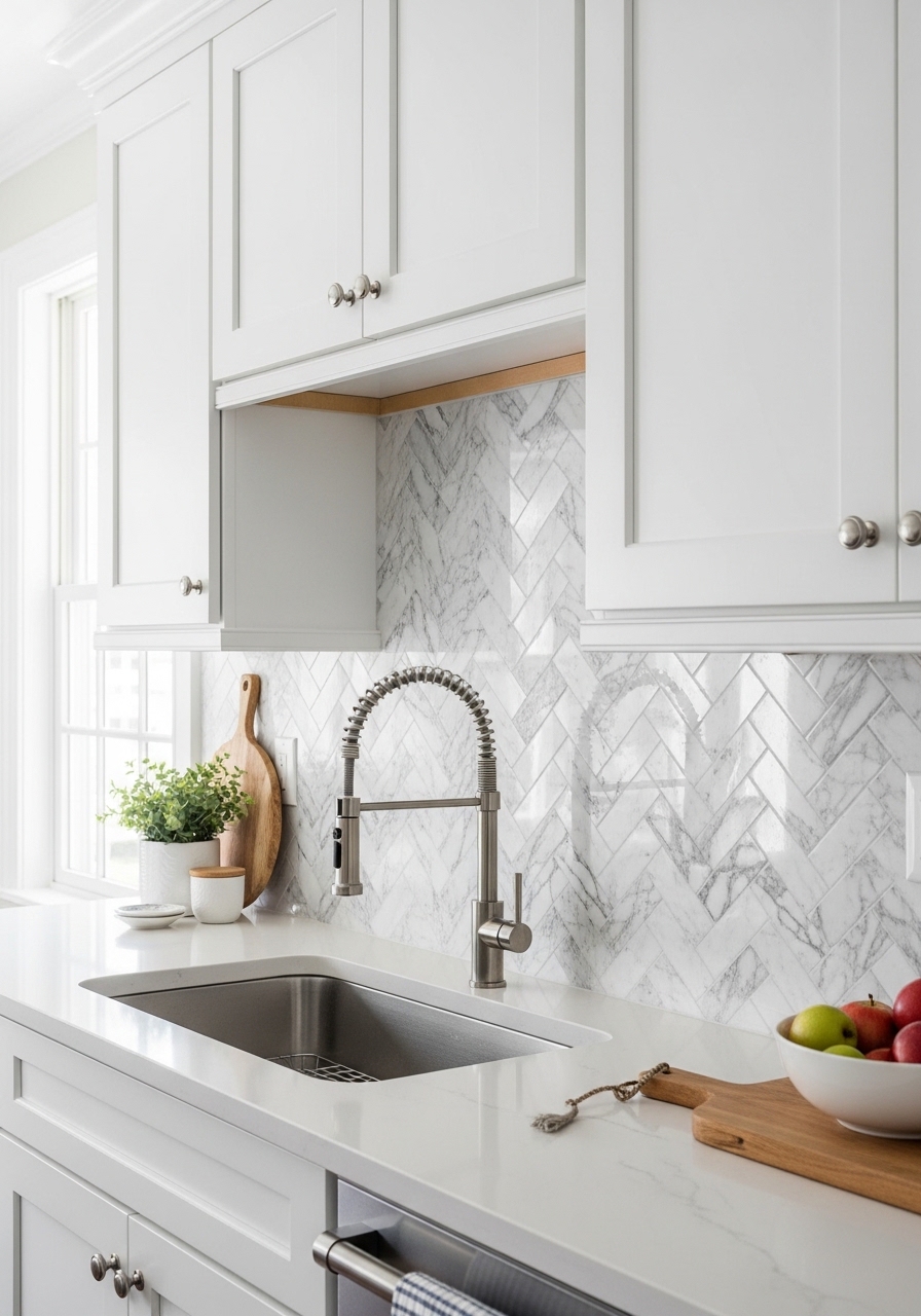 Herringbone Marble Backsplash