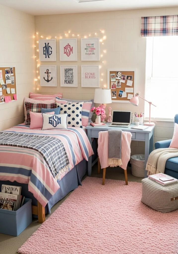 Preppy Pink and Blue Dorm-Chic