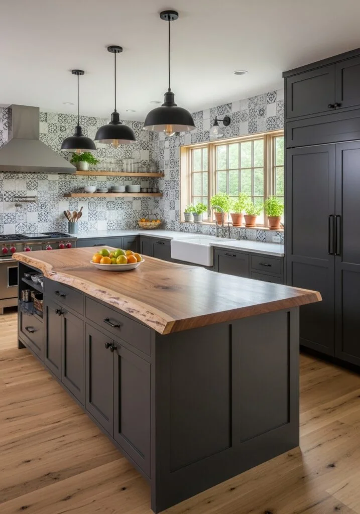 Rustic Modern Kitchen with Live-Edge Wood Countertops