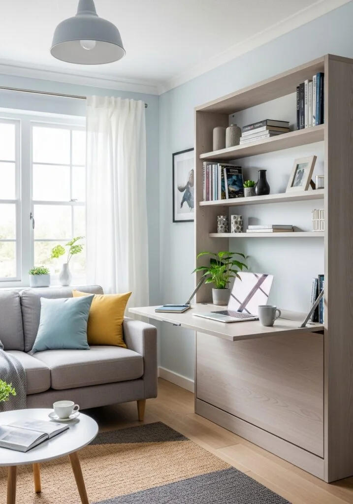 Tiny living room ideas for Fold-Down Murphy Desk