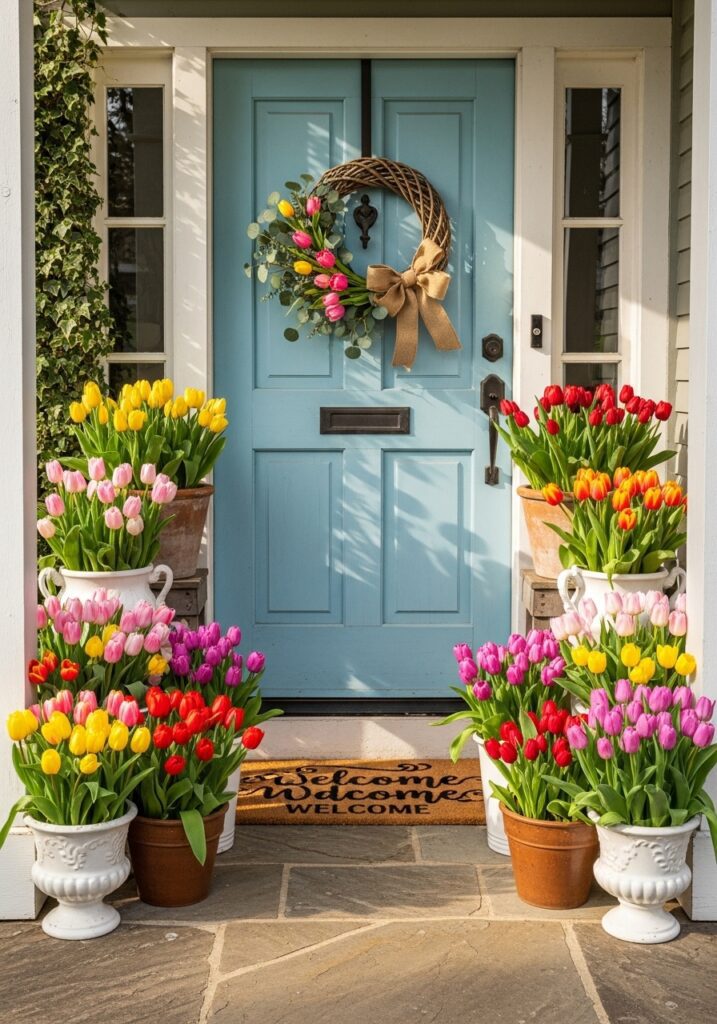 Tulip-Filled Porch Pots
