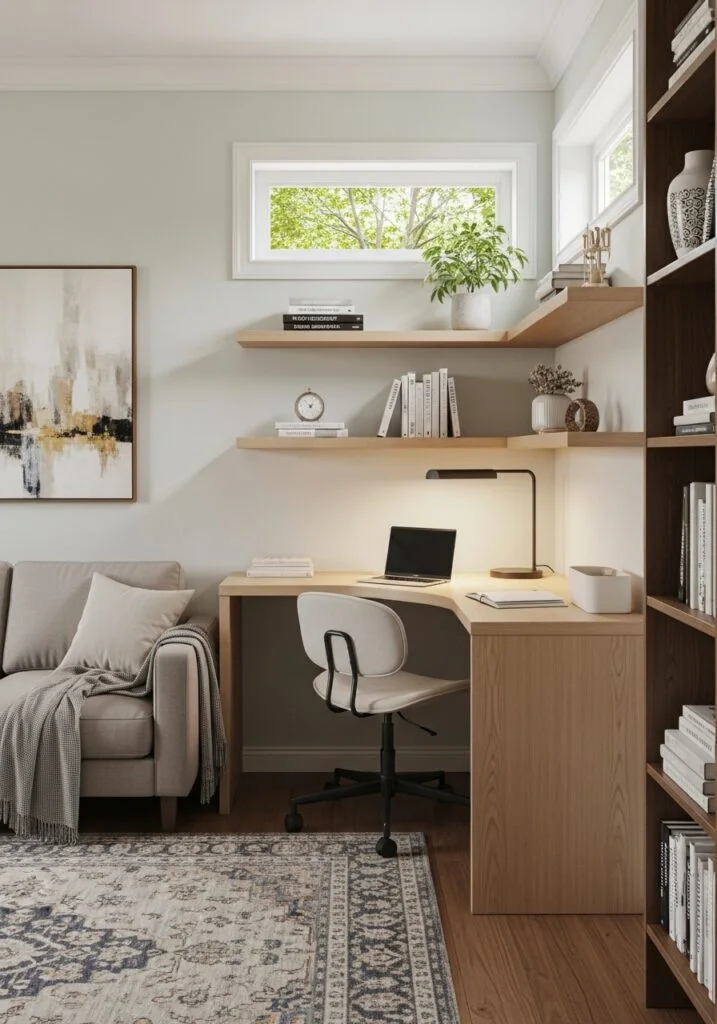 corner desk nook in tiny living room