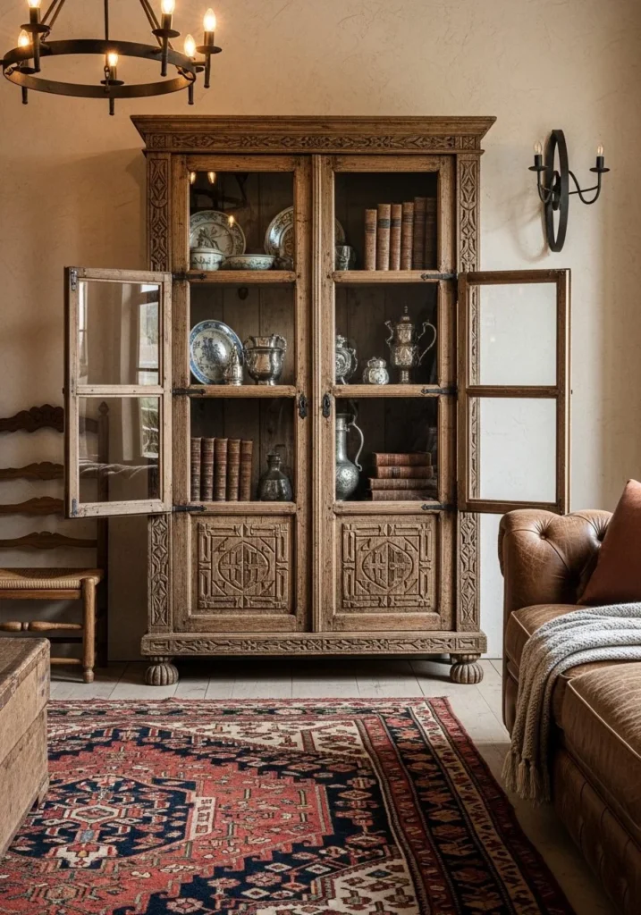 Antique Spanish Display Cabinet Heritage Look