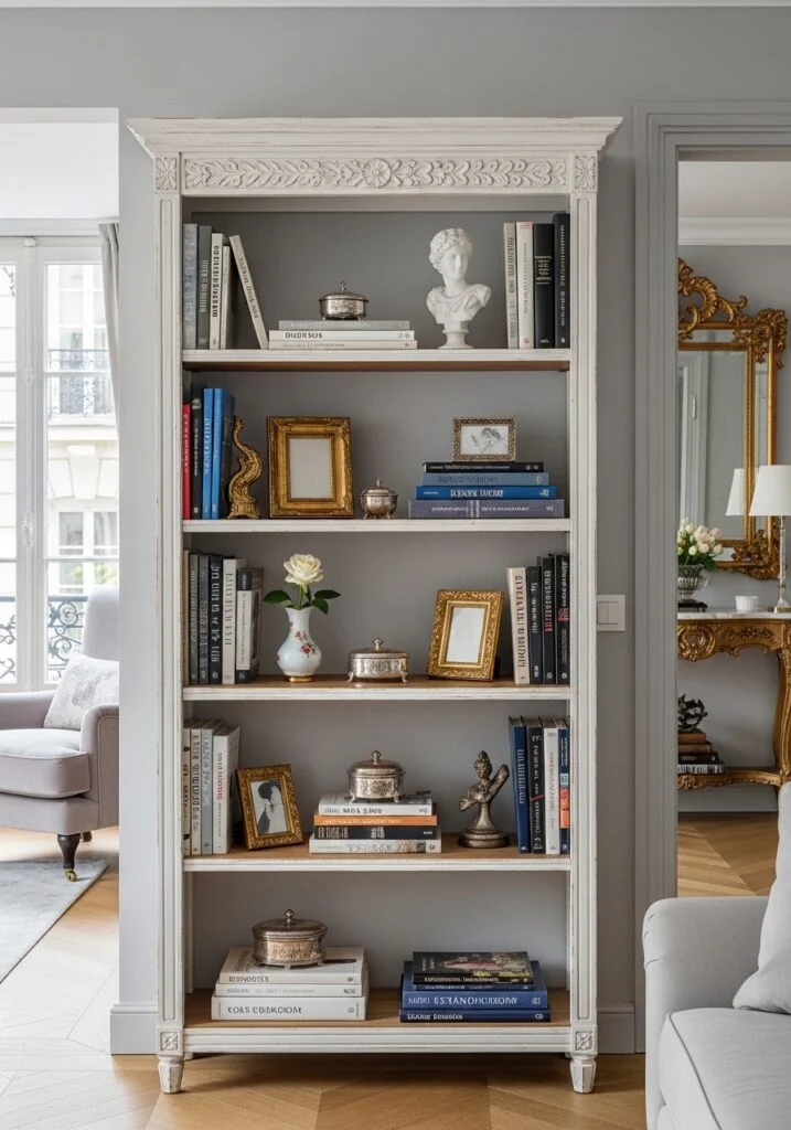 Antique White Bookshelf Styling Wall