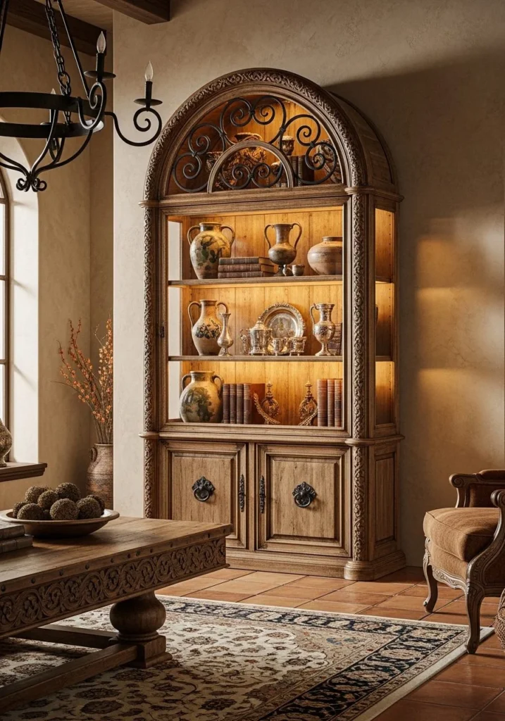 Arched Wooden Display Cabinet Elegance