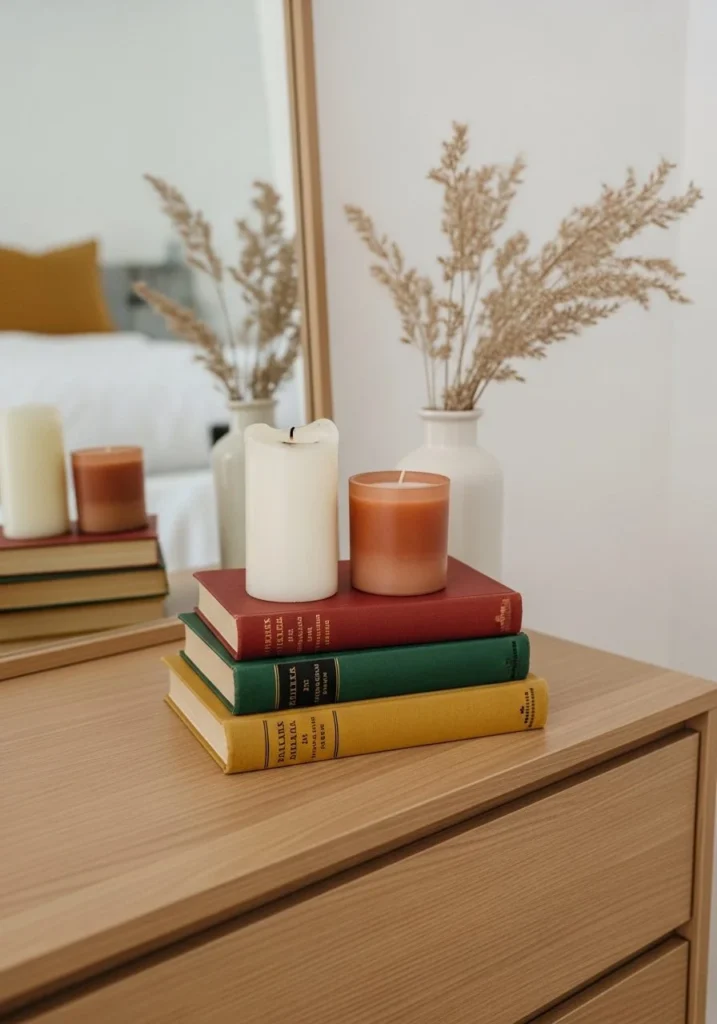 Books + Candle Layering for Cozy Elegance