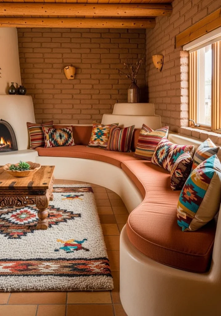 Built-In Adobe Style Seating for Authentic Charm