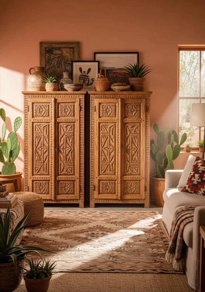 Carved Wooden Cabinets for Artistic Storage