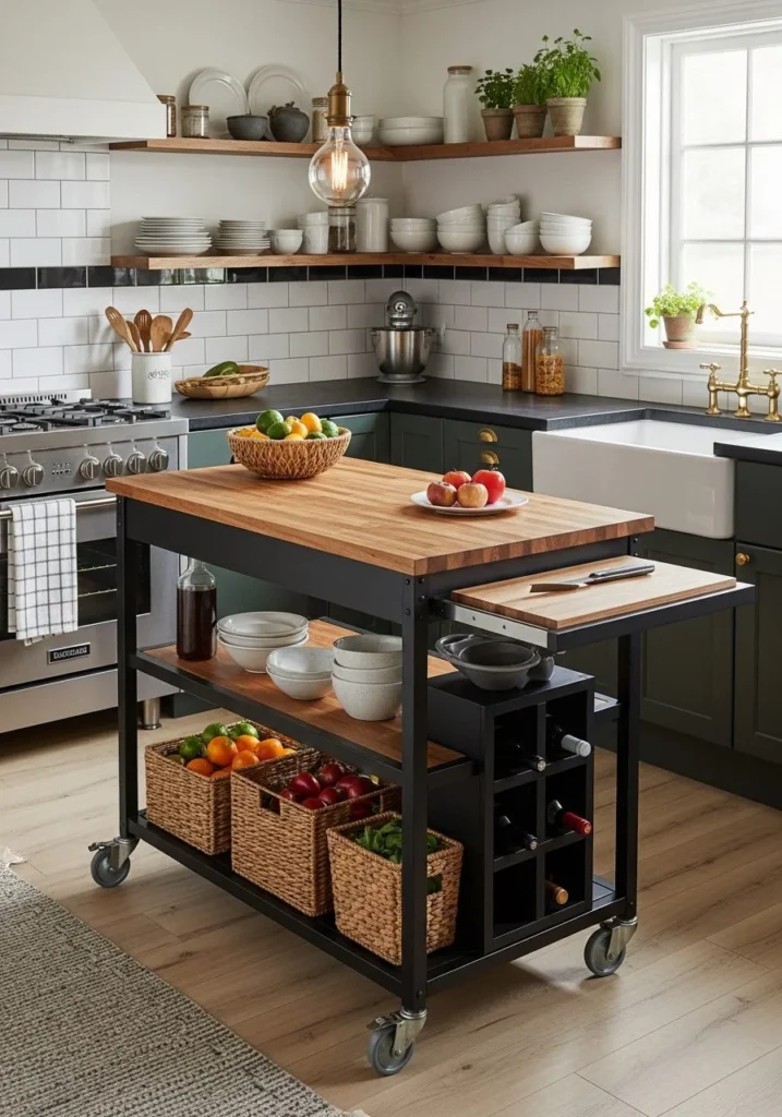Compact Kitchen Island on Wheels