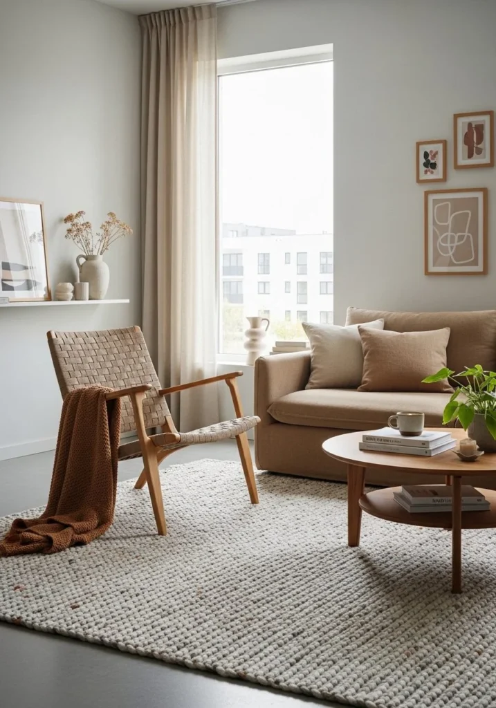 Cozy Earth-Tone Scandinavian Living Room
