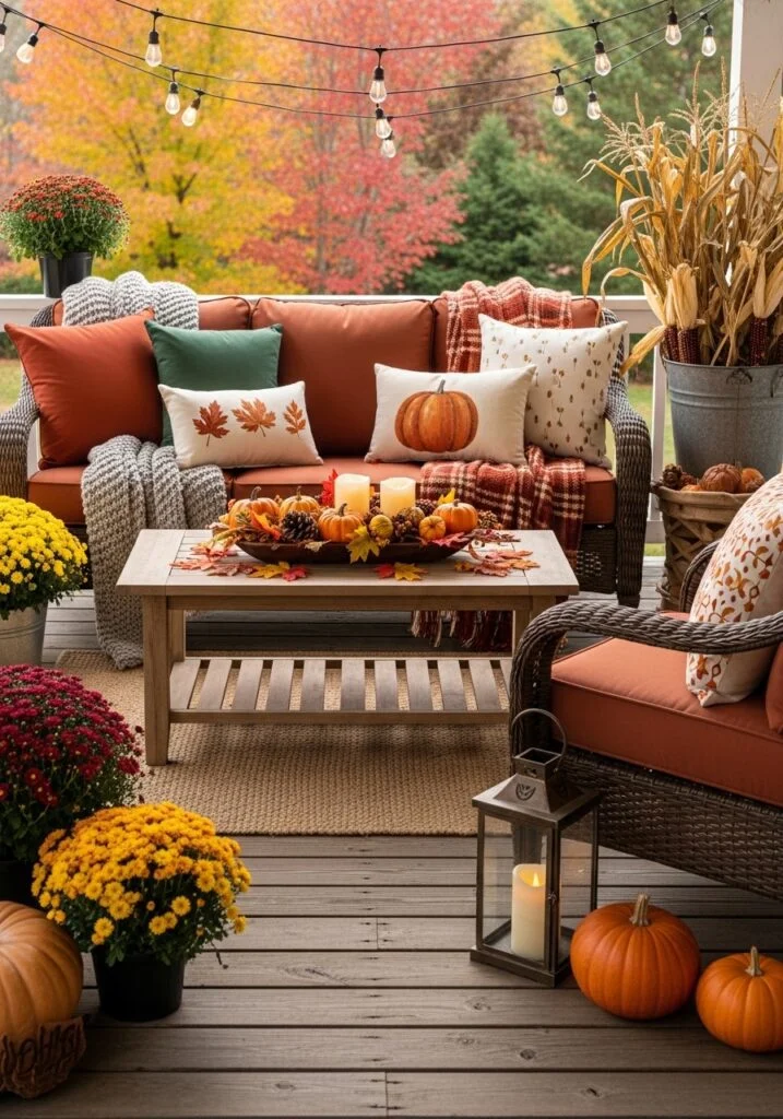 Cozy Outdoor Seating with Fall Textiles