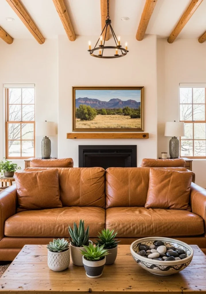 Earthy Leather Sofa as the Focal Point