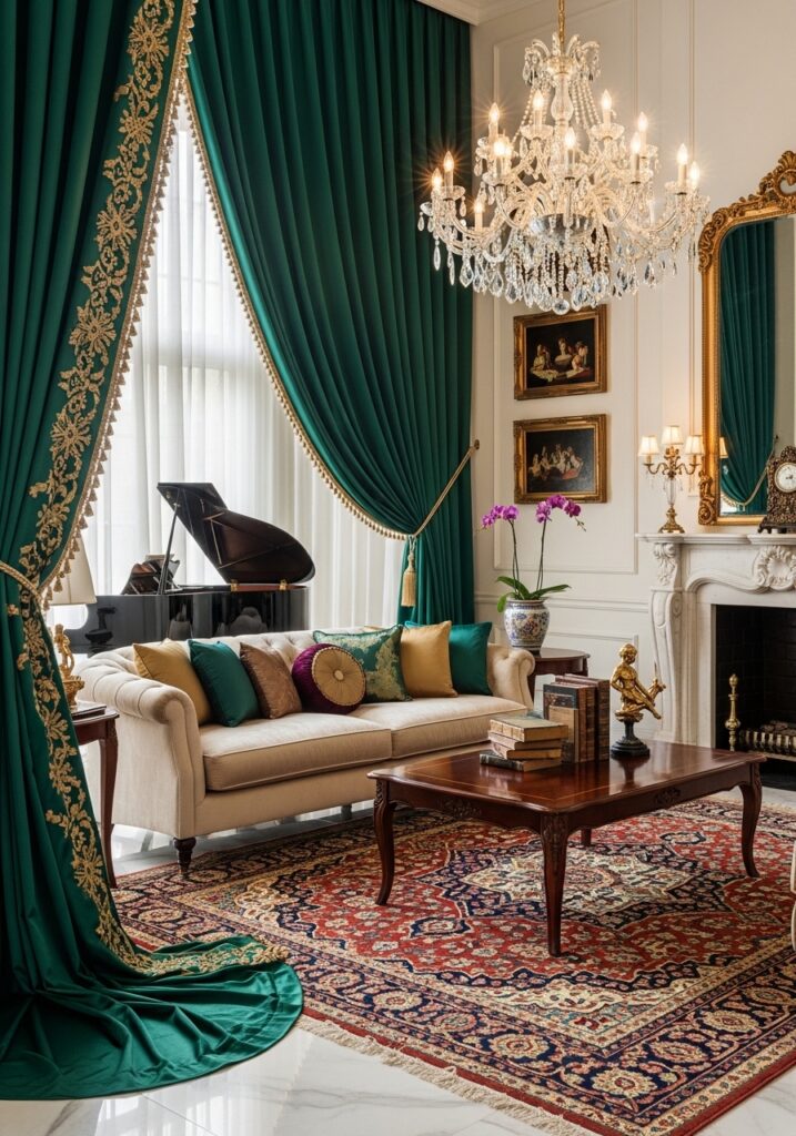 Elegant Curtains for Height & Drama The 9 Details That Make a Living Room Look Million-Dollar Luxury