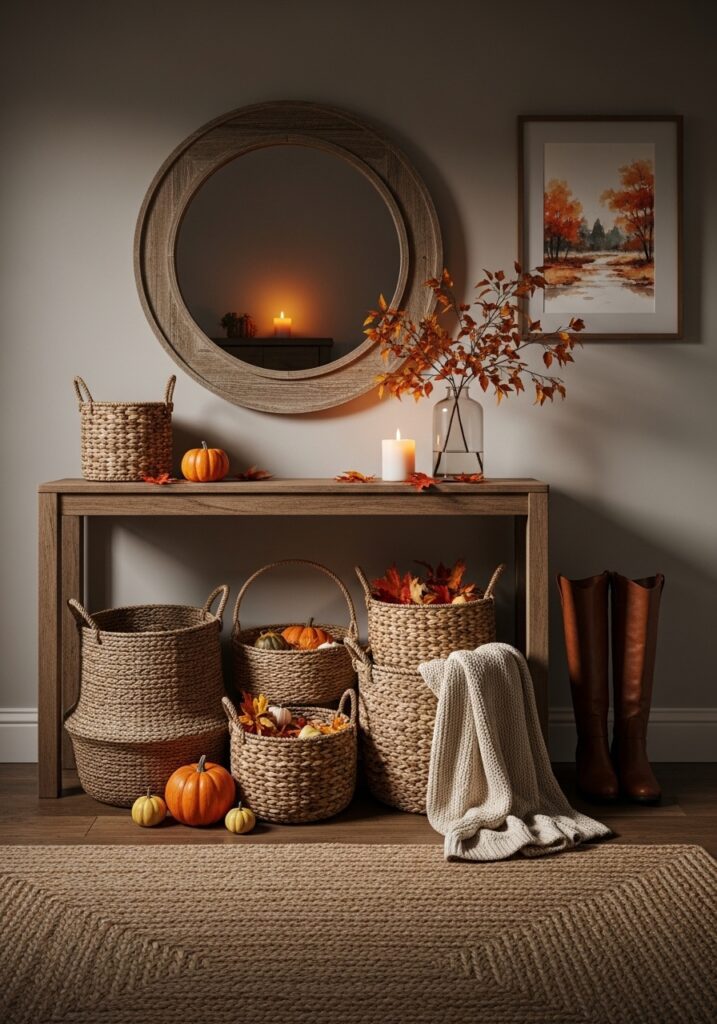 Entryway Styling with Baskets