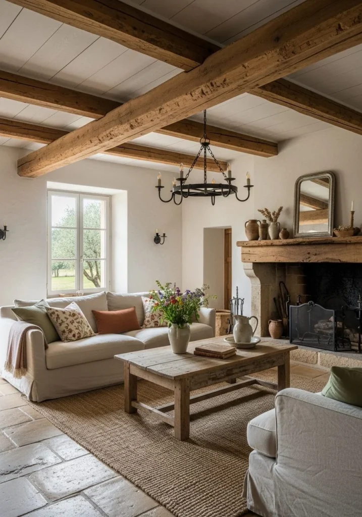 Exposed Wooden Ceiling Beams for Authentic French Architecture