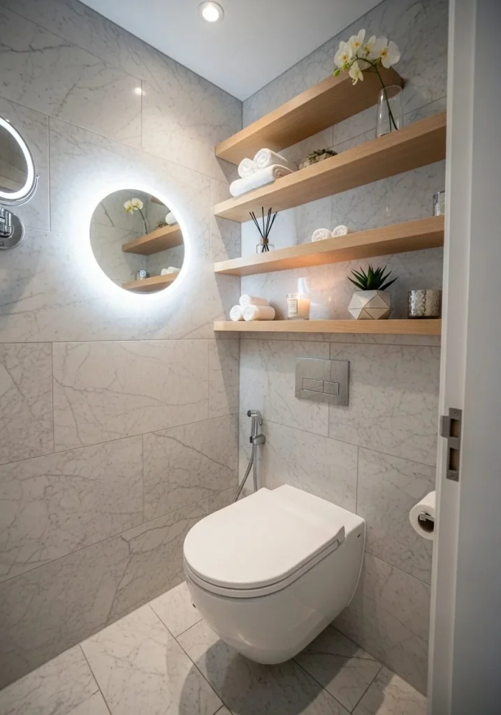 Floating Shelves Above Toilet