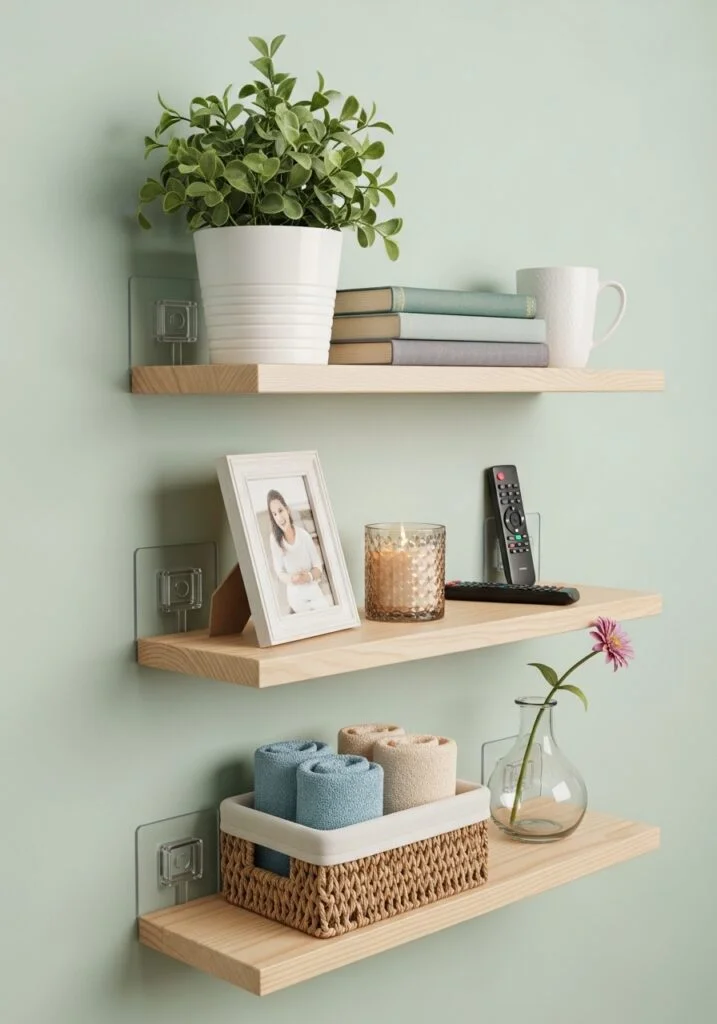 Floating Shelves With Adhesive Brackets