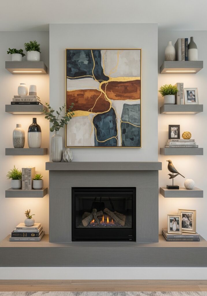 Floating Shelves with Artwork