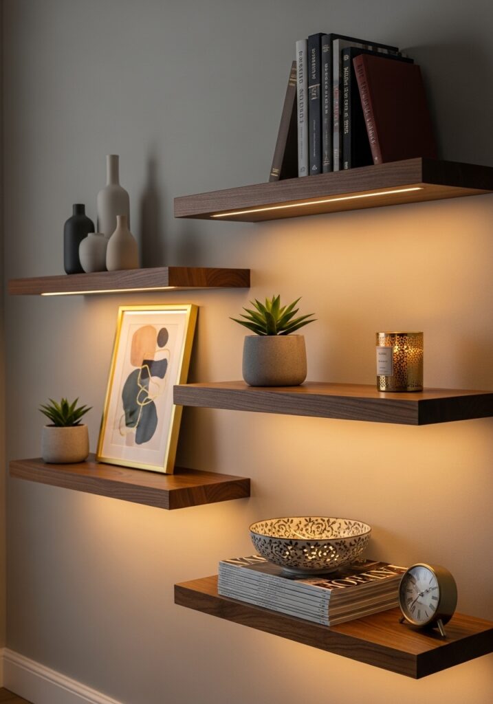 Floating Shelves with LED Lighting