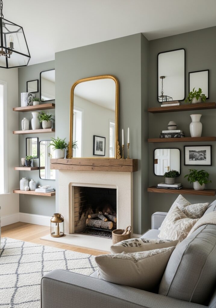 Floating Shelves with Mirrors