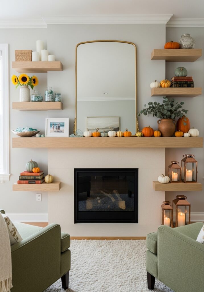 Floating Shelves with Seasonal Decor