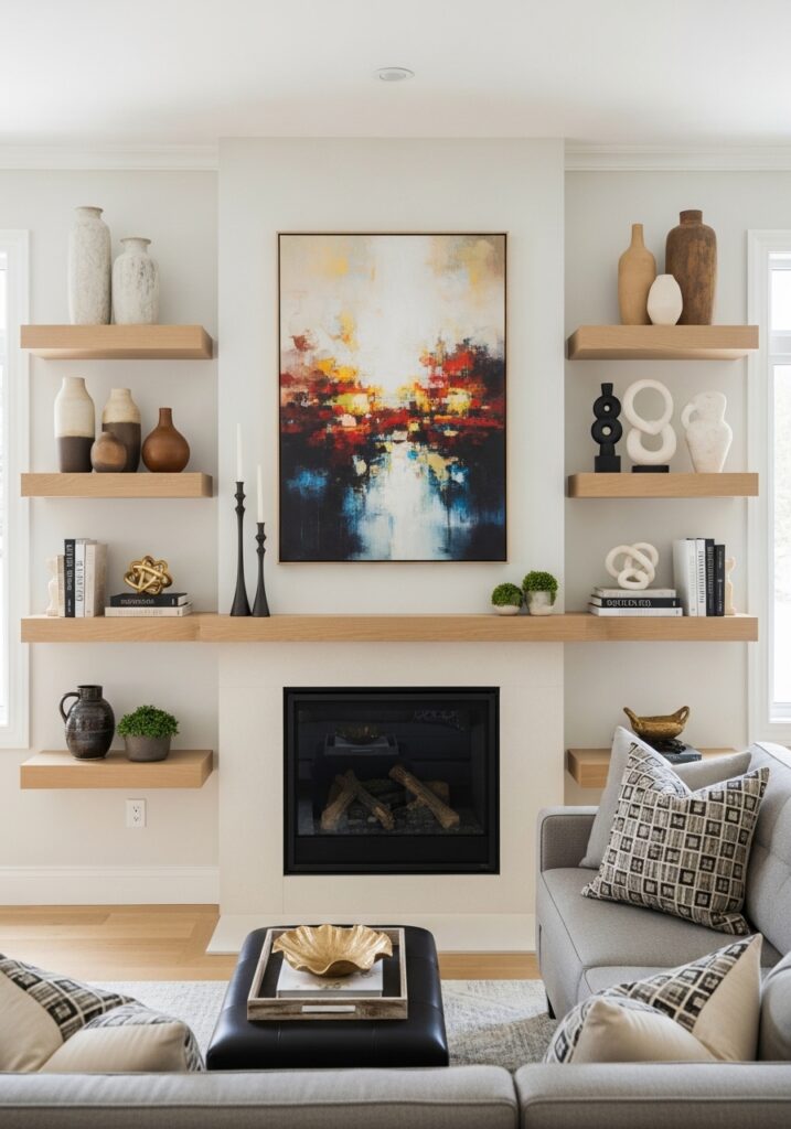 Floating Shelves with Statement Pieces