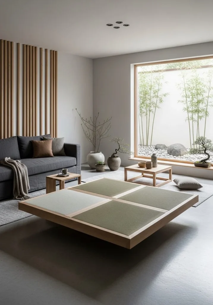 Floating Tatami-Inspired Wooden Platform Zone