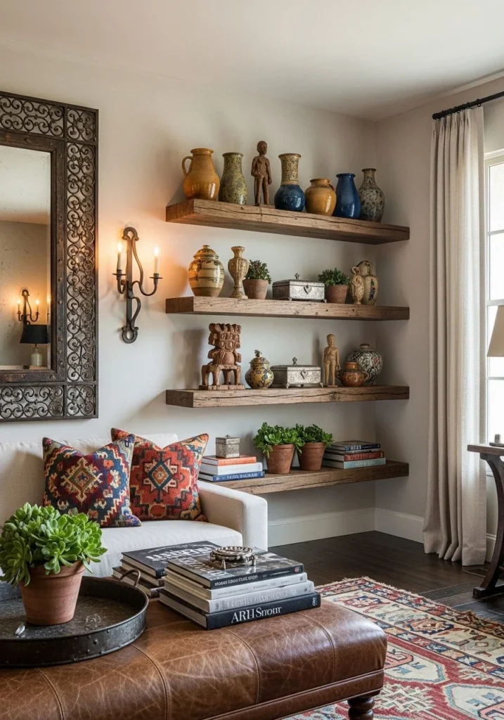 Floating Wooden Shelf Curated Display Wall