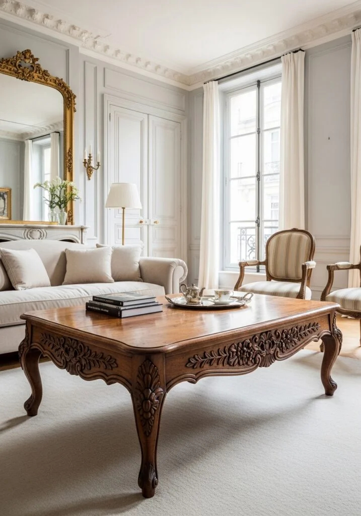 French Carved Wooden Coffee Table