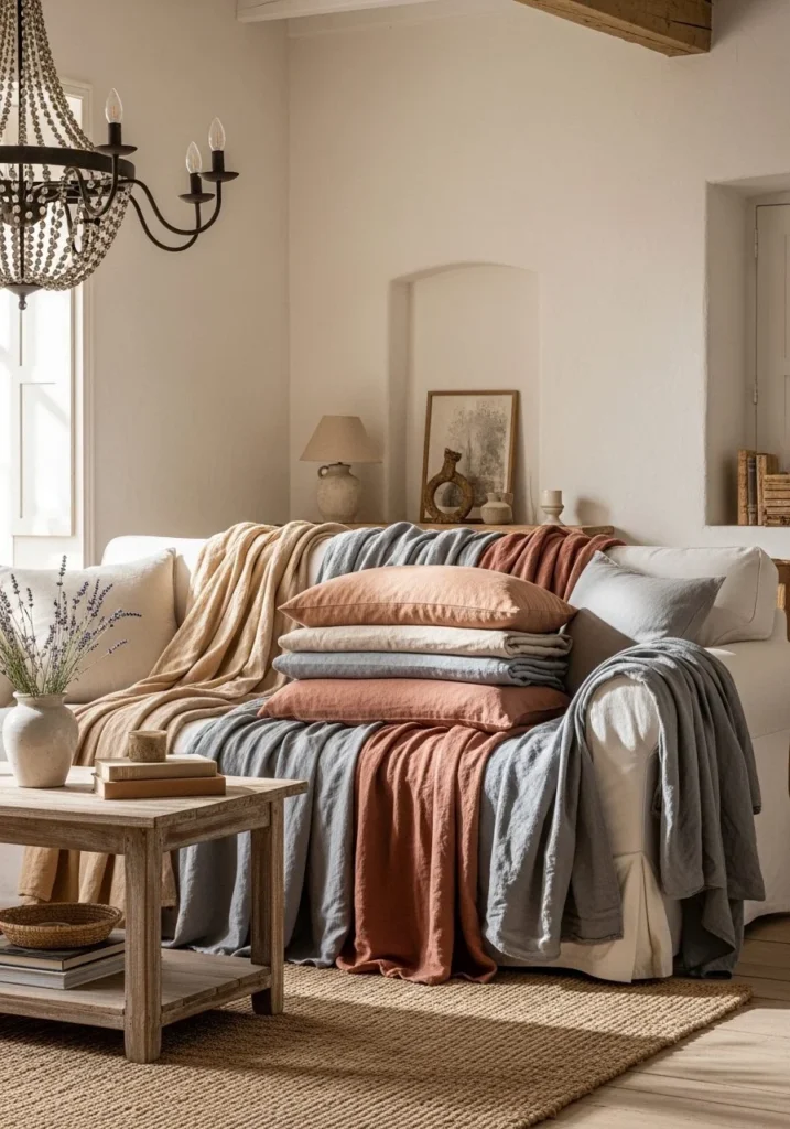 Layered Linen Throws for Effortless Cozy Provence Texture