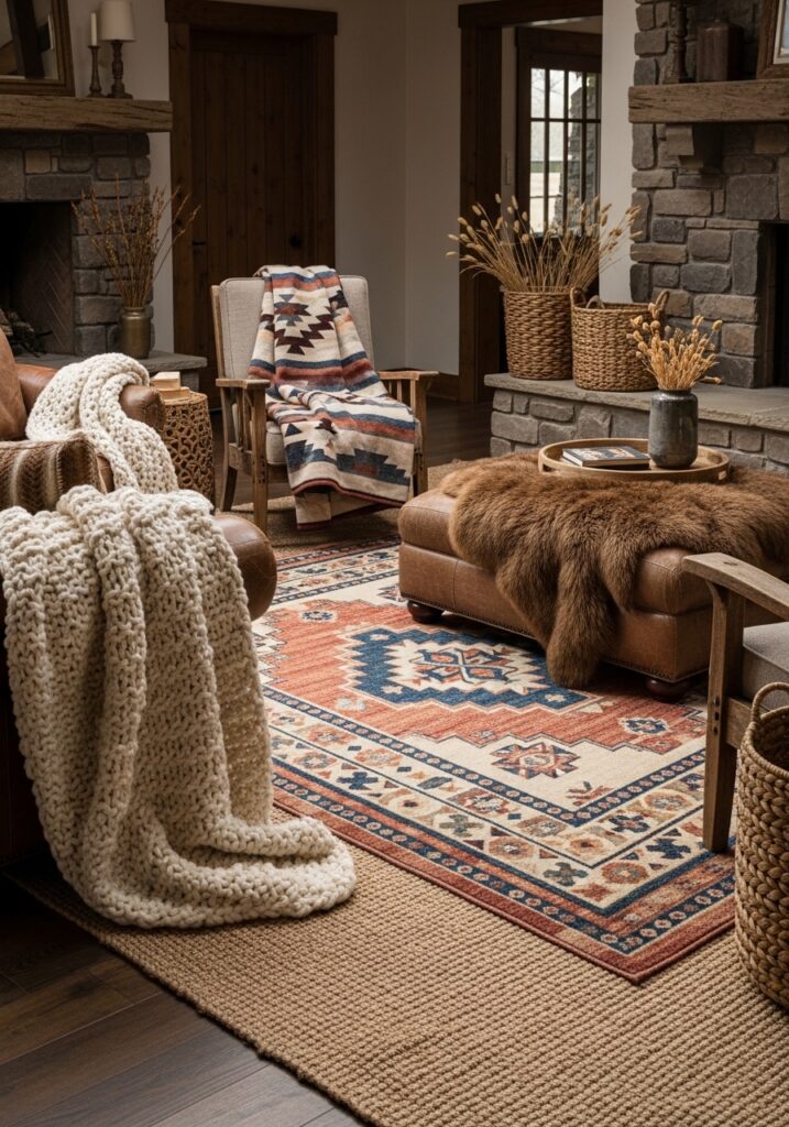 Layered Textures with Rugs and Throws