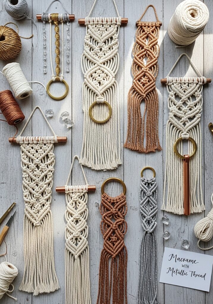 Macrame Wall Hangings with Metallic Thread