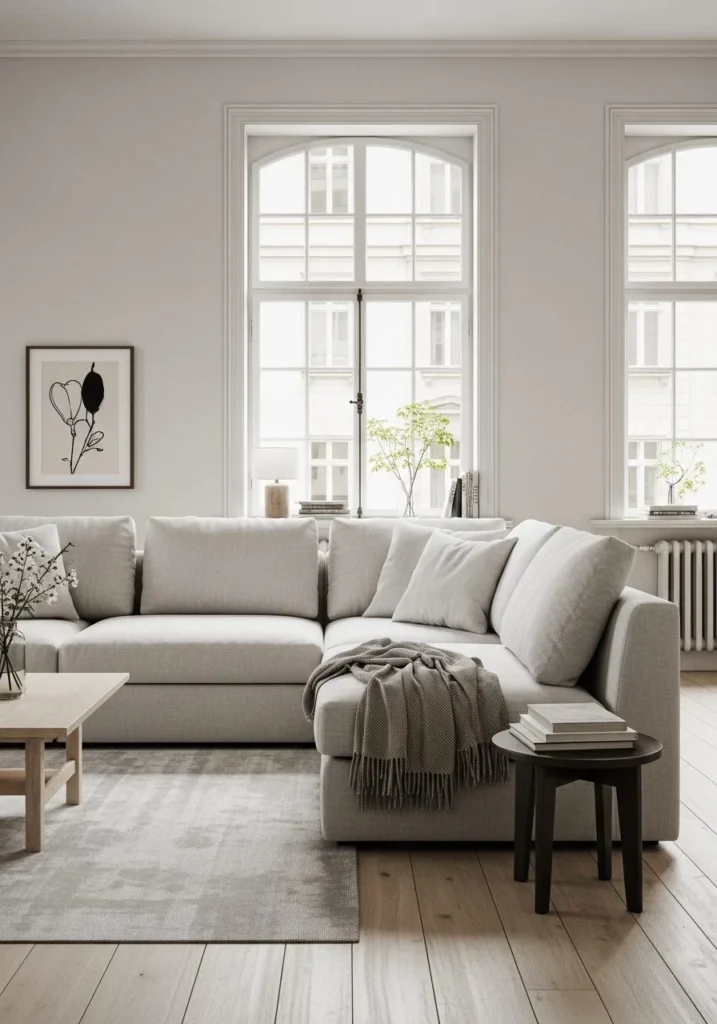 Minimal Linen Sectional Sofa Design