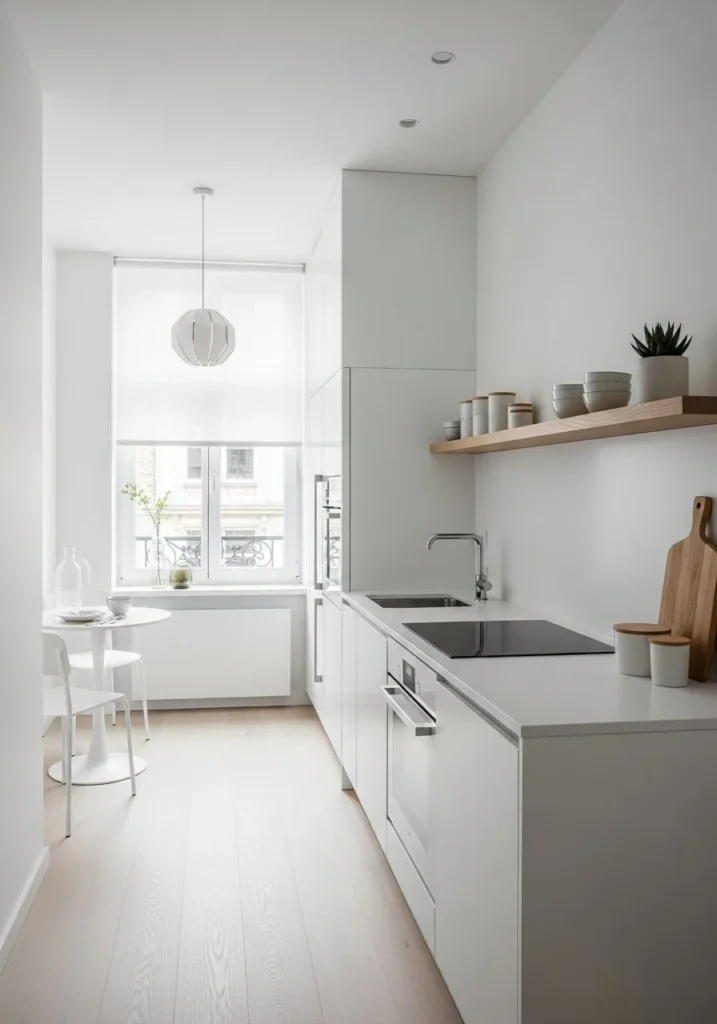 Minimal White Kitchen for Airy Space Expansion