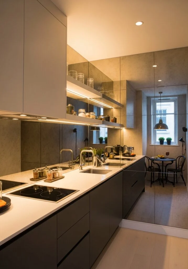 Mirrored Backsplash to Double the Space