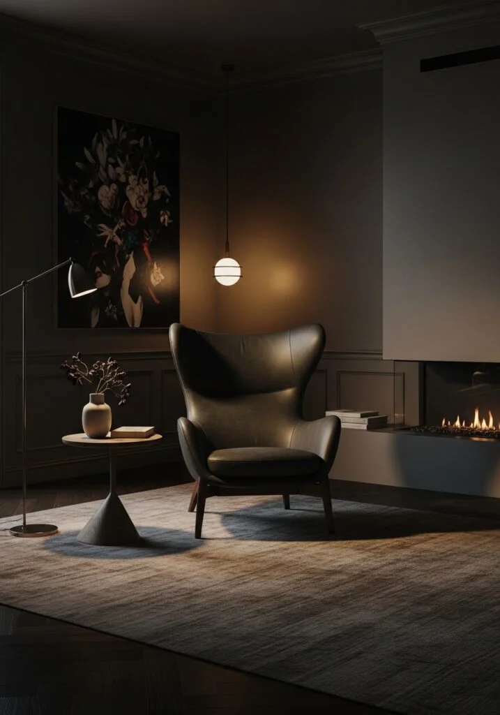 Moody Dark Luxury Wegner Chair Interior