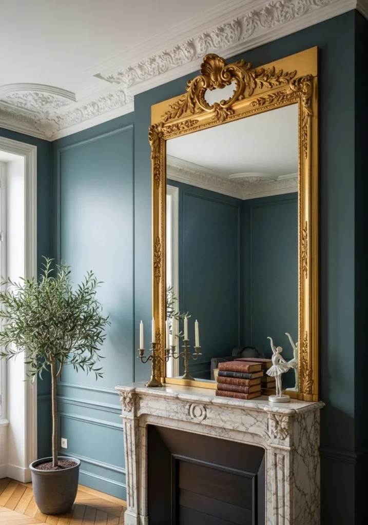 Ornate Gold-Framed Mirror Statement Wall