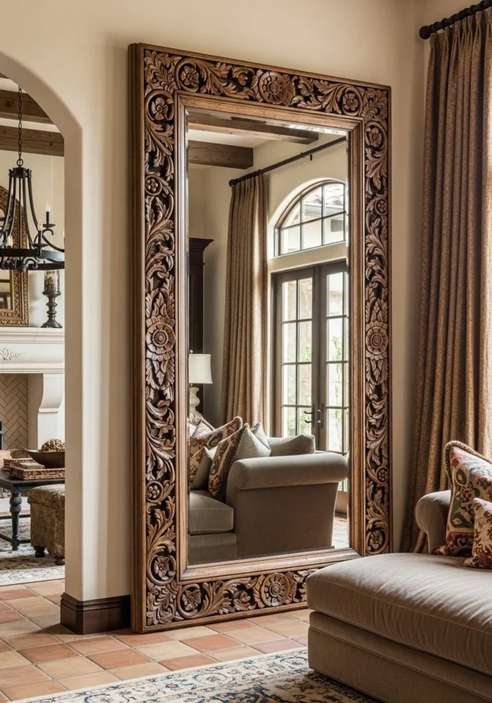 Oversized Wooden Frame Statement Mirror