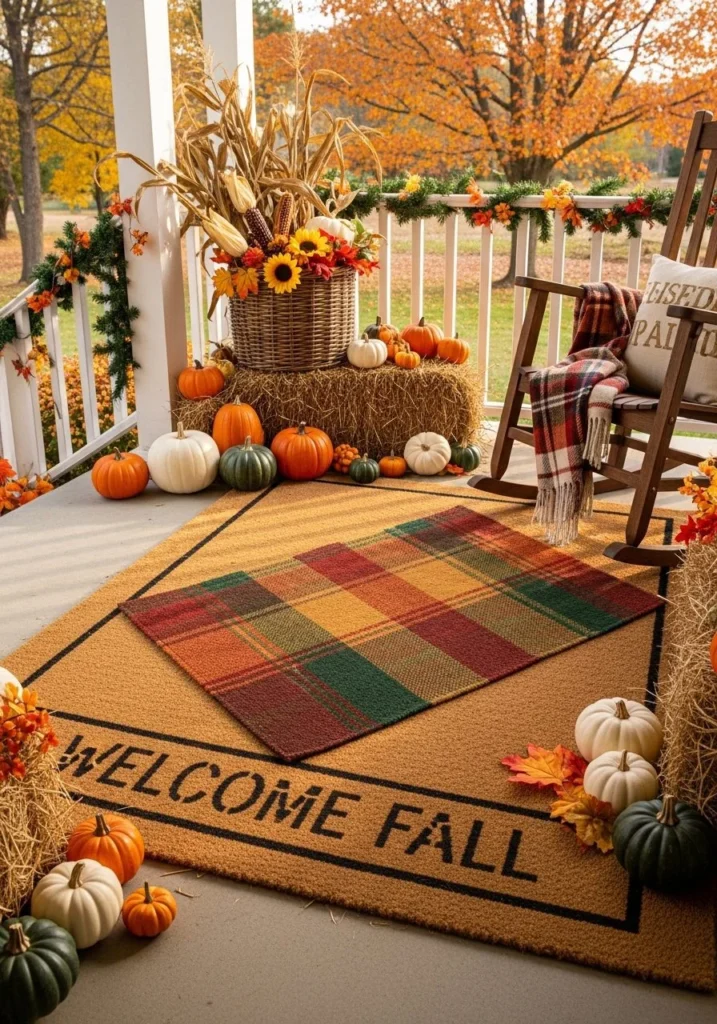Plaid Porch Rug Layering