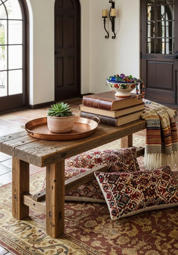 Rustic Wooden Bench Coffee Table Styling