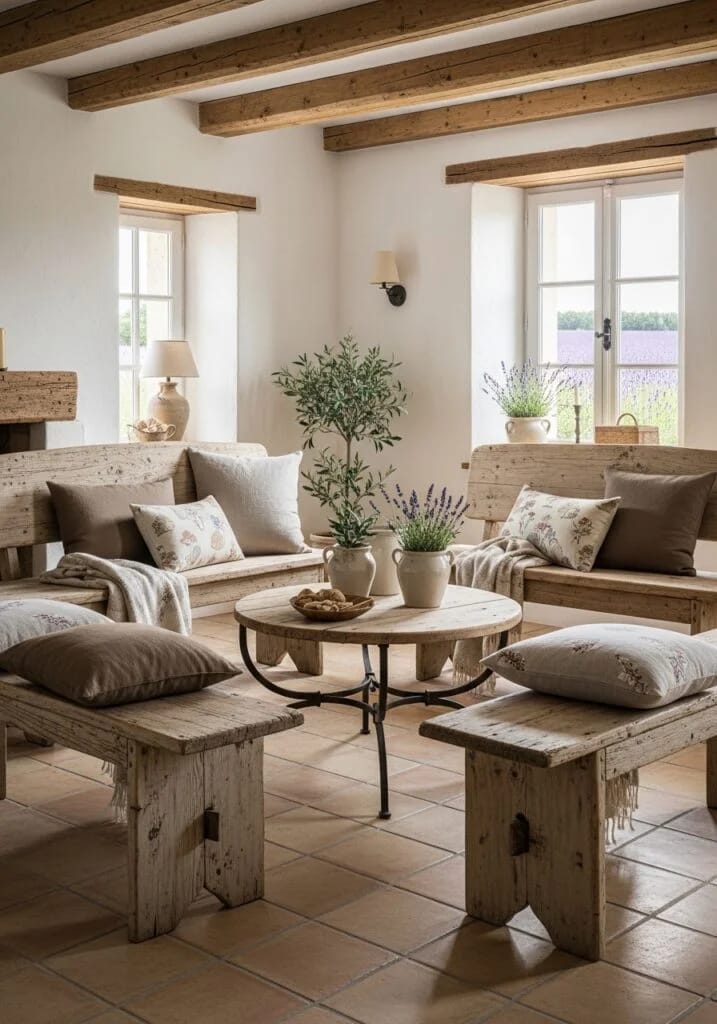 Rustic Wooden Benches for Effortless Provence Seating