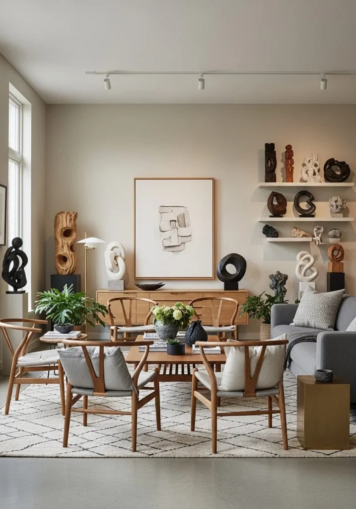 Sculptural Art Gallery Living Room Look