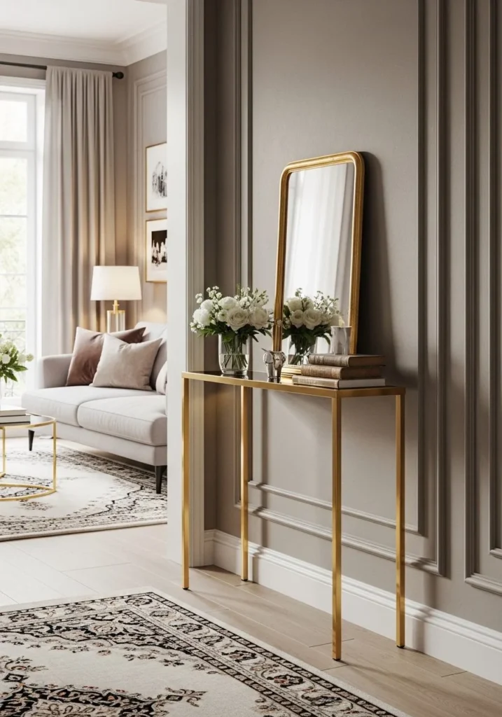 Slim Gold Console Table Entry Elegance