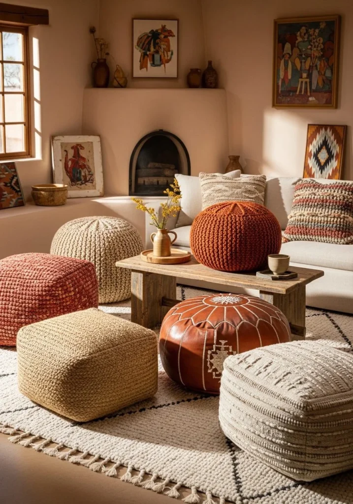 Textured Poufs for Effortless Desert Comfort