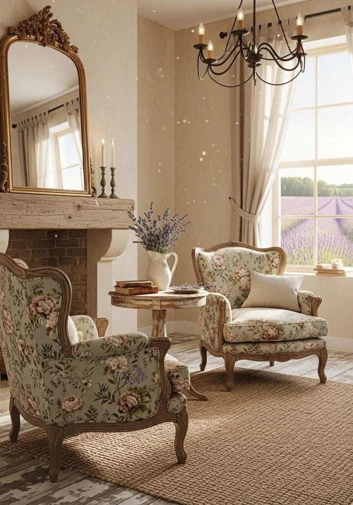 Vintage Floral Armchairs for Romantic French Character