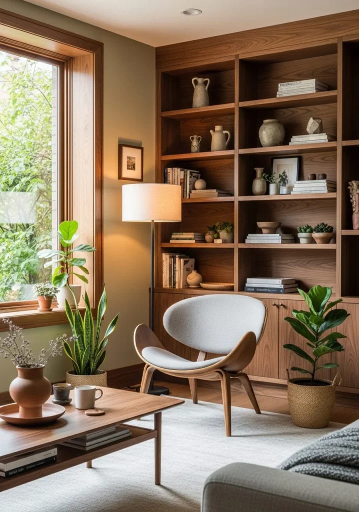Warm Walnut Wood Harmony Living Room