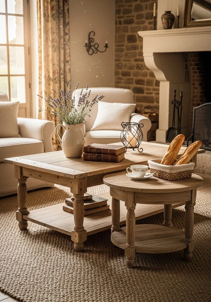 Weathered Wooden Coffee Tables for Rustic French Warmth