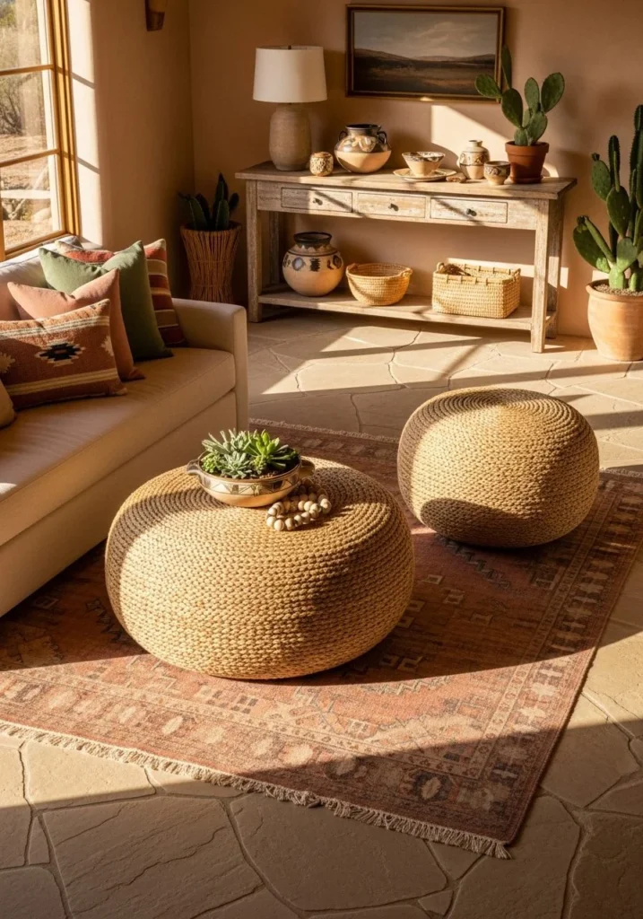 Woven Ottomans for Relaxed Desert Living