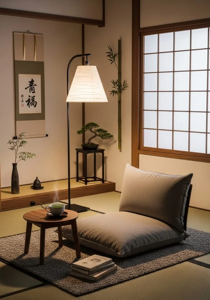 Zen Reading Corner Floor Lamp Setup