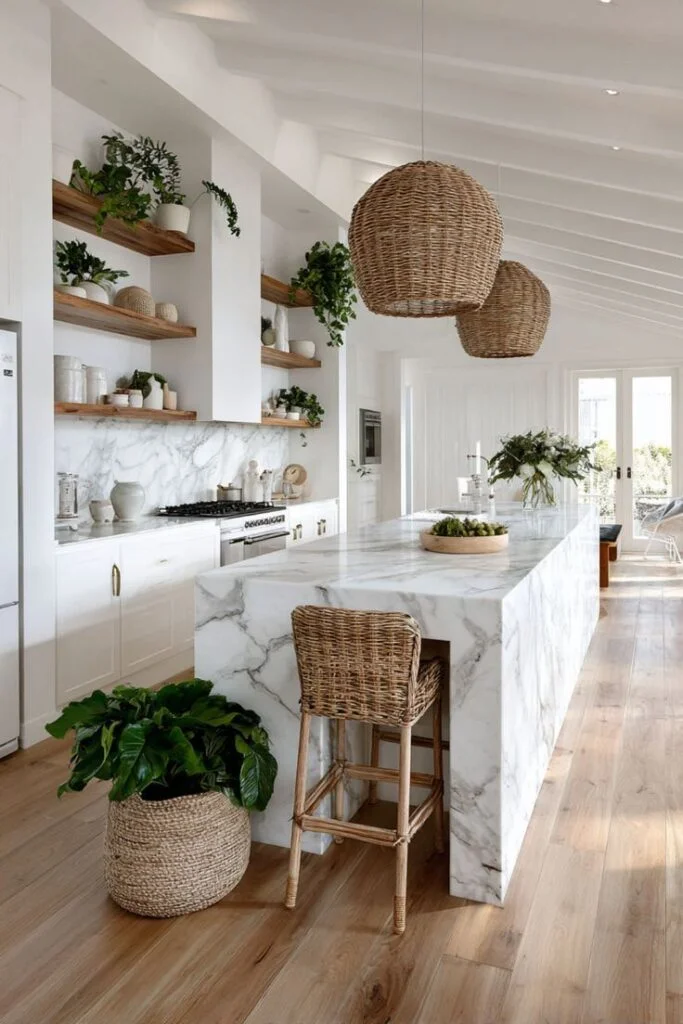 Add Coastal-Inspired White Kitchen Elements for an Airy Feel